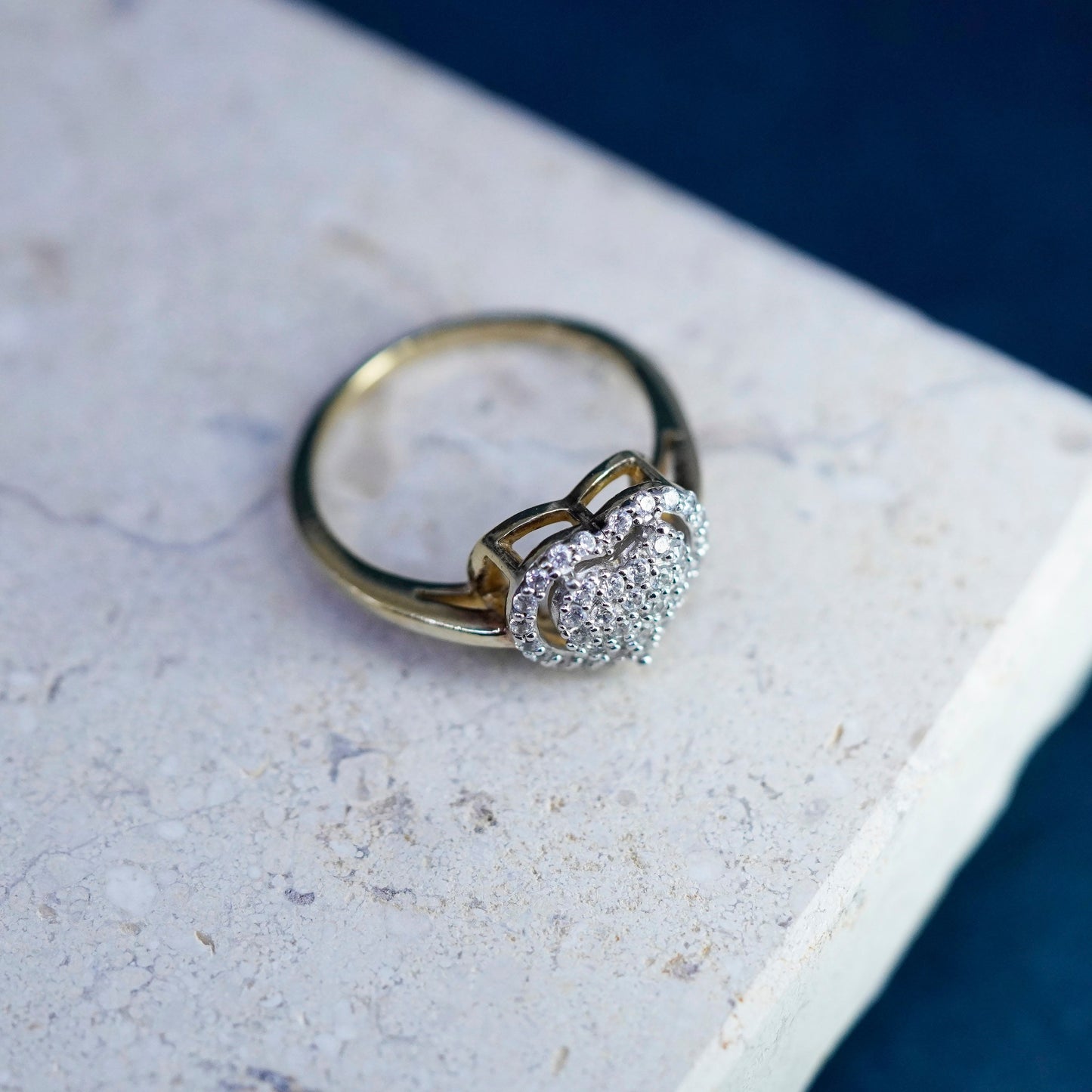 Size 7.25, vermeil gold filled Sterling 925 silver heart ring genuine diamond