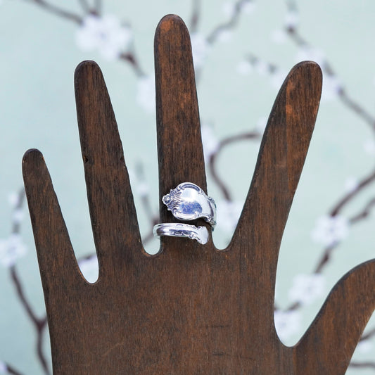 Size 6.25, Vintage Sterling 925 silver handmade spoon wrap ring
