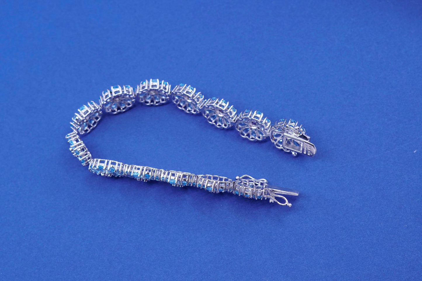 7”, vintage sterling silver tennis bracelet, 925 flower with topaz and amethyst