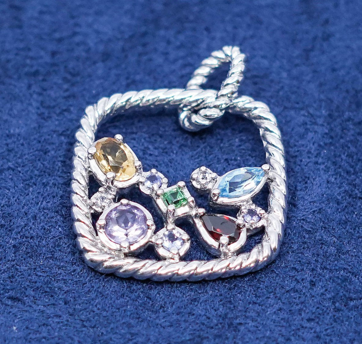 vtg Sterling silver handmade pendant, 925 w/ topaz ruby citrine N cable