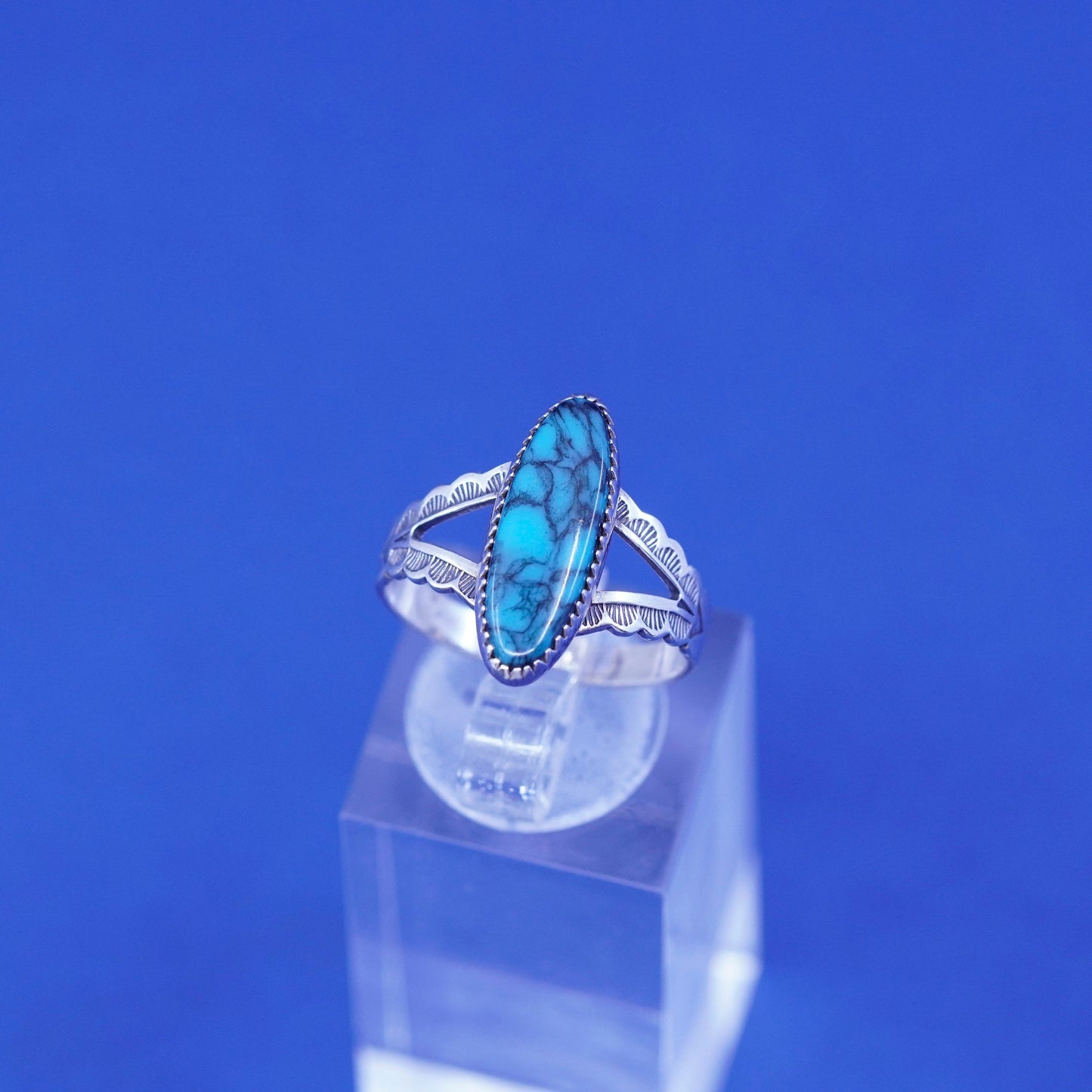 Size 6.5, Sterling silver ring with spiderwebbed turquoise, Native American