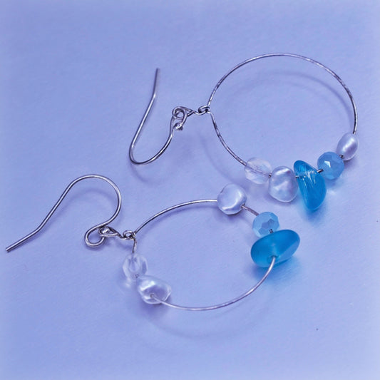 0.75”, vintage Sterling silver handmade earrings, 925 simple hoops and pearl