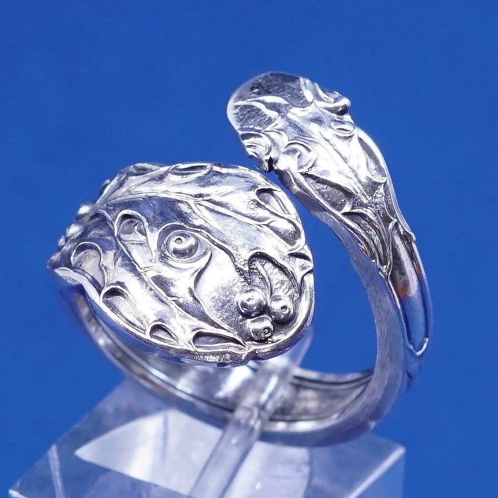 Size 8, vtg Sterling silver handmade ring, 925 flower spoon band