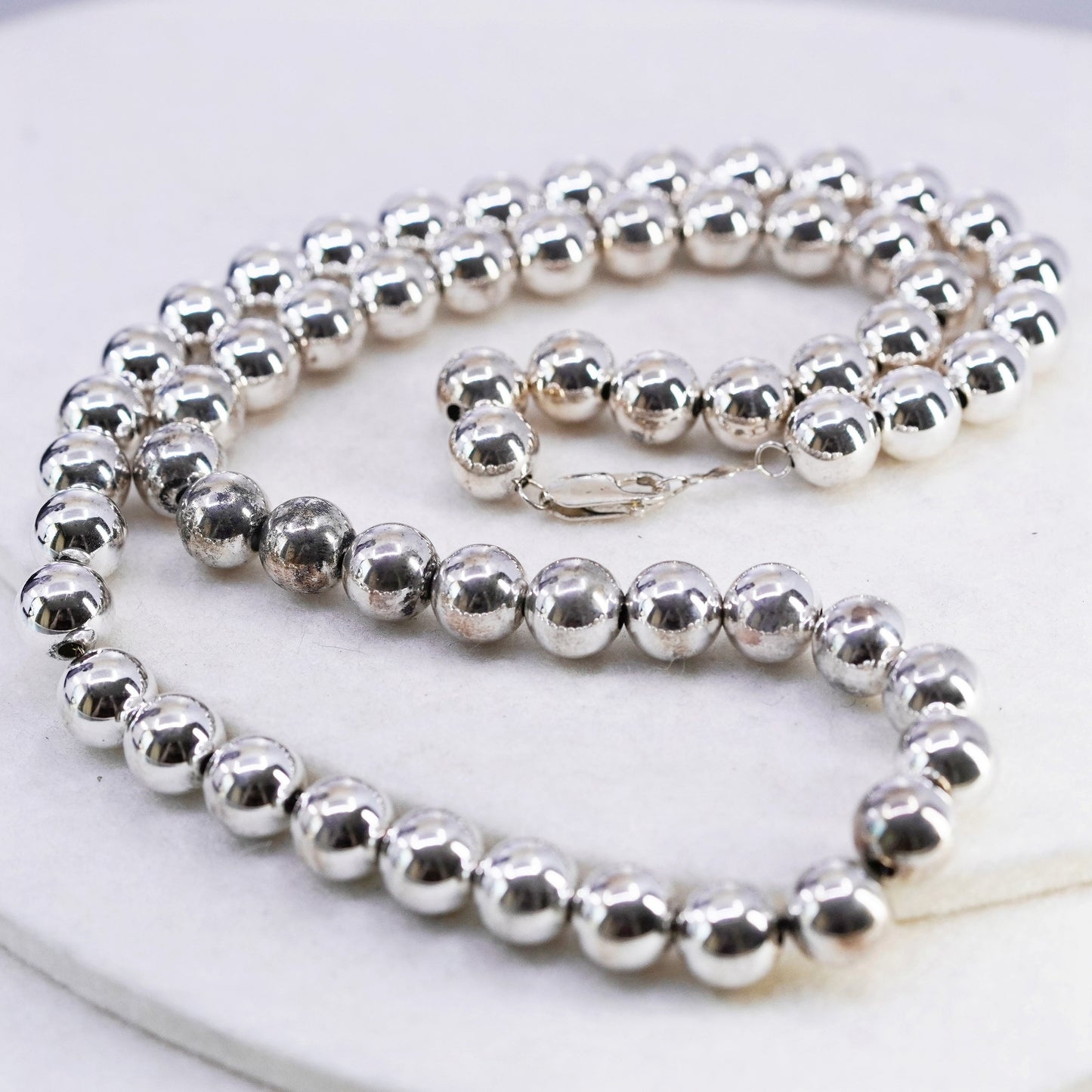 24” 10mm, vintage Sterling 925 silver handmade huge bead necklace