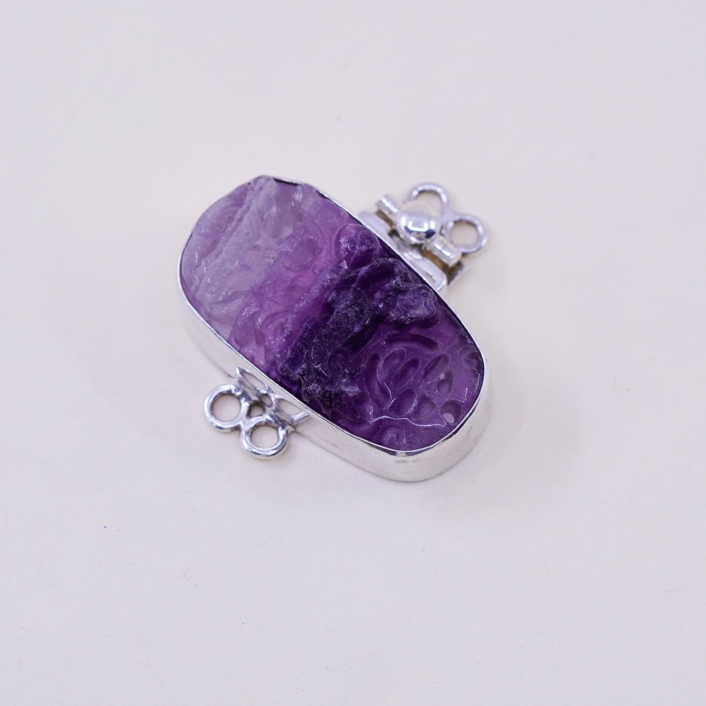vintage 925 Sterling 925 silver handmade bracelet closure with carved fluorite