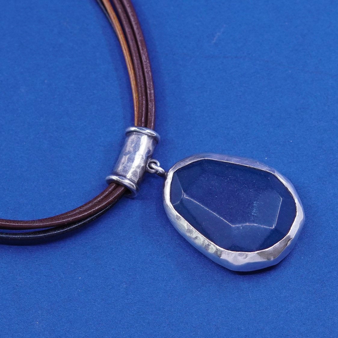 18” sterling 925 Silver necklace, Silpada N1783 Blue Jade on Leather chain