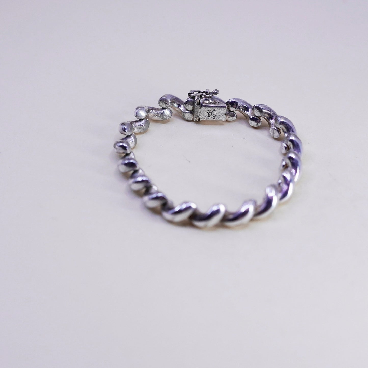 6.75” 12mm, Vintage Italy sterling silver tennis bracelet, 925 San Marco chain
