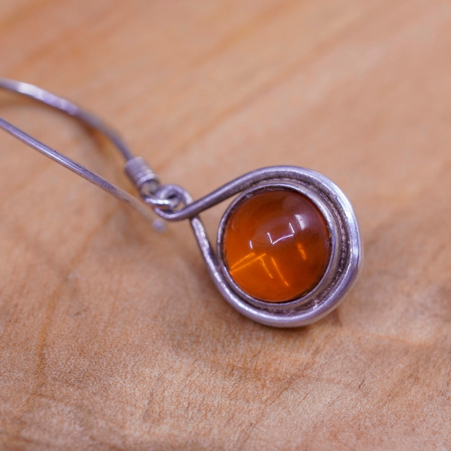 Vintage Sterling 925 silver handmade earrings with Amber bead