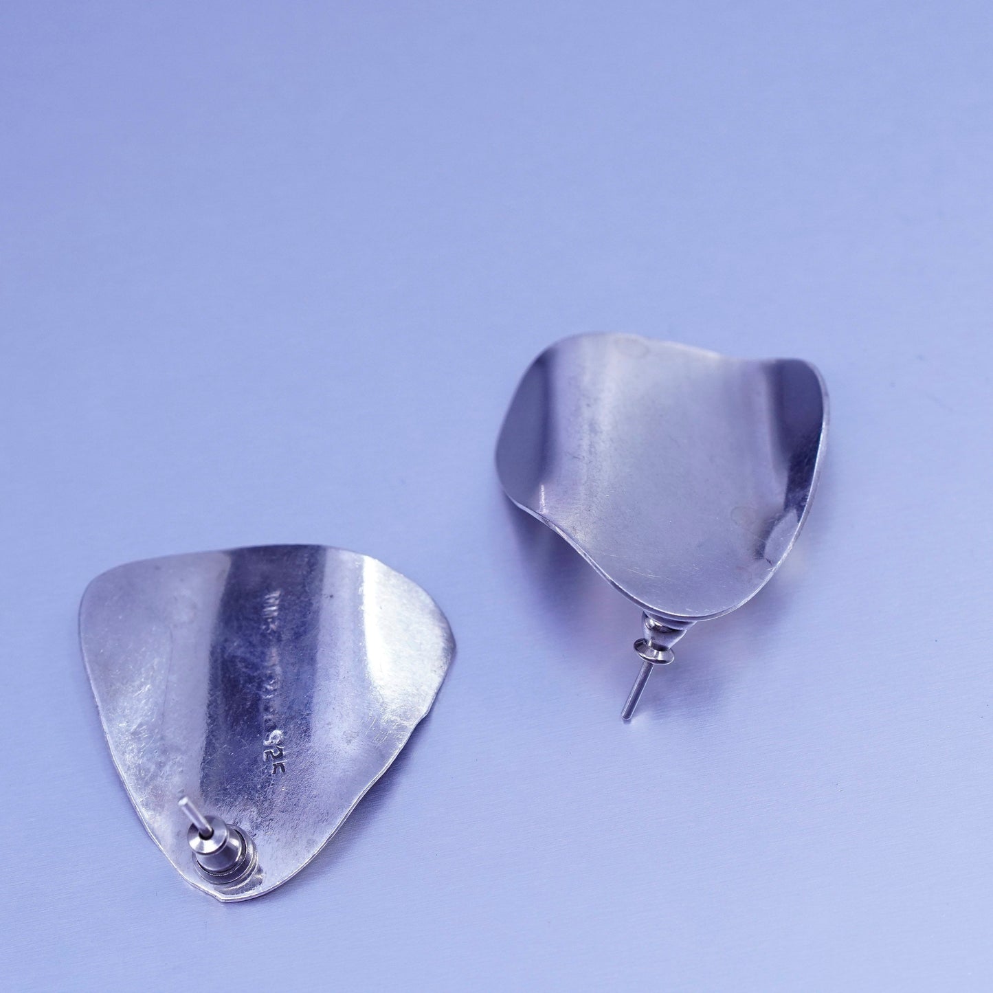 Vintage Mexico Sterling 925 silver handmade earrings, wrinkle studs