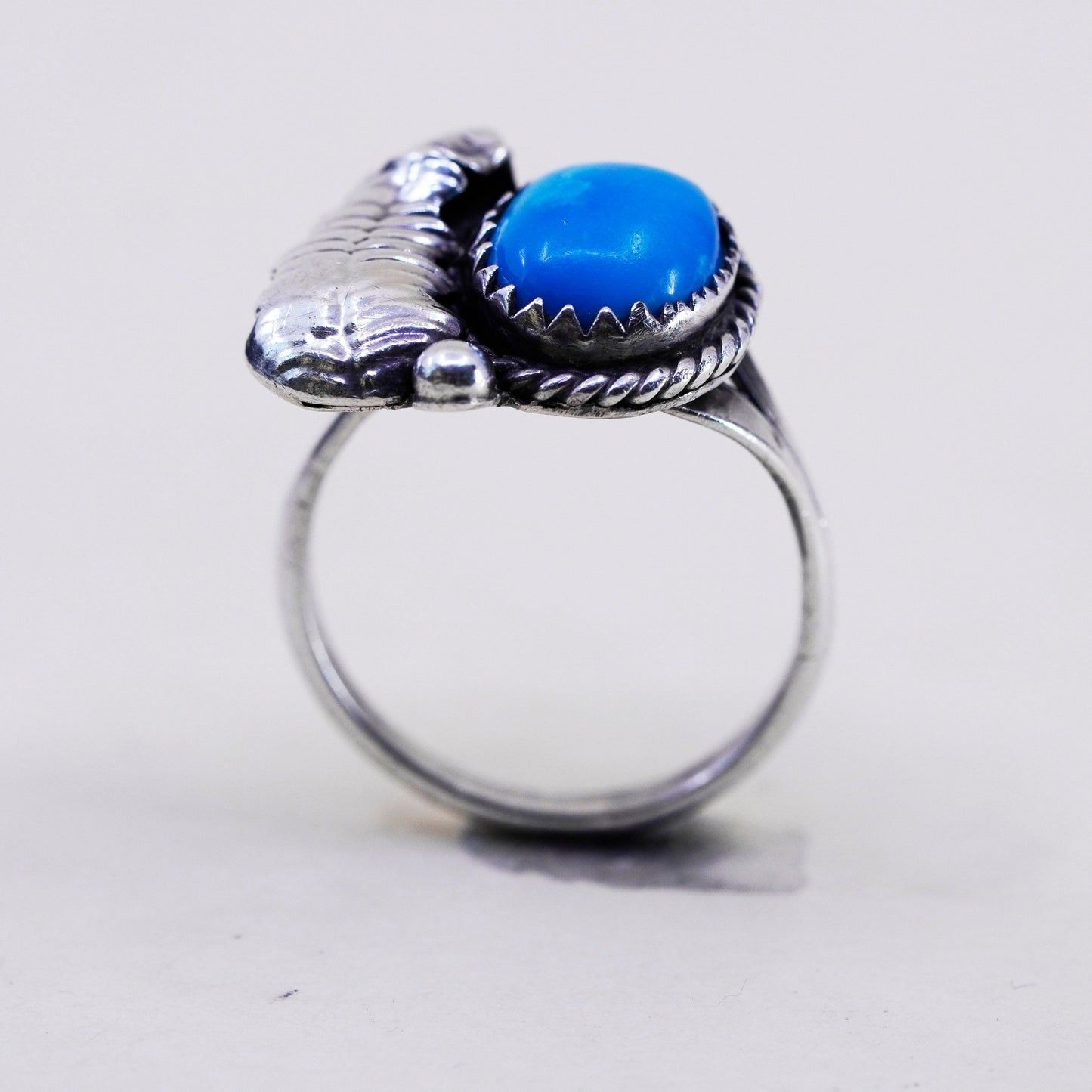 Size 6.5, sterling silver ring, Native American 925 ring oval turquoise feather