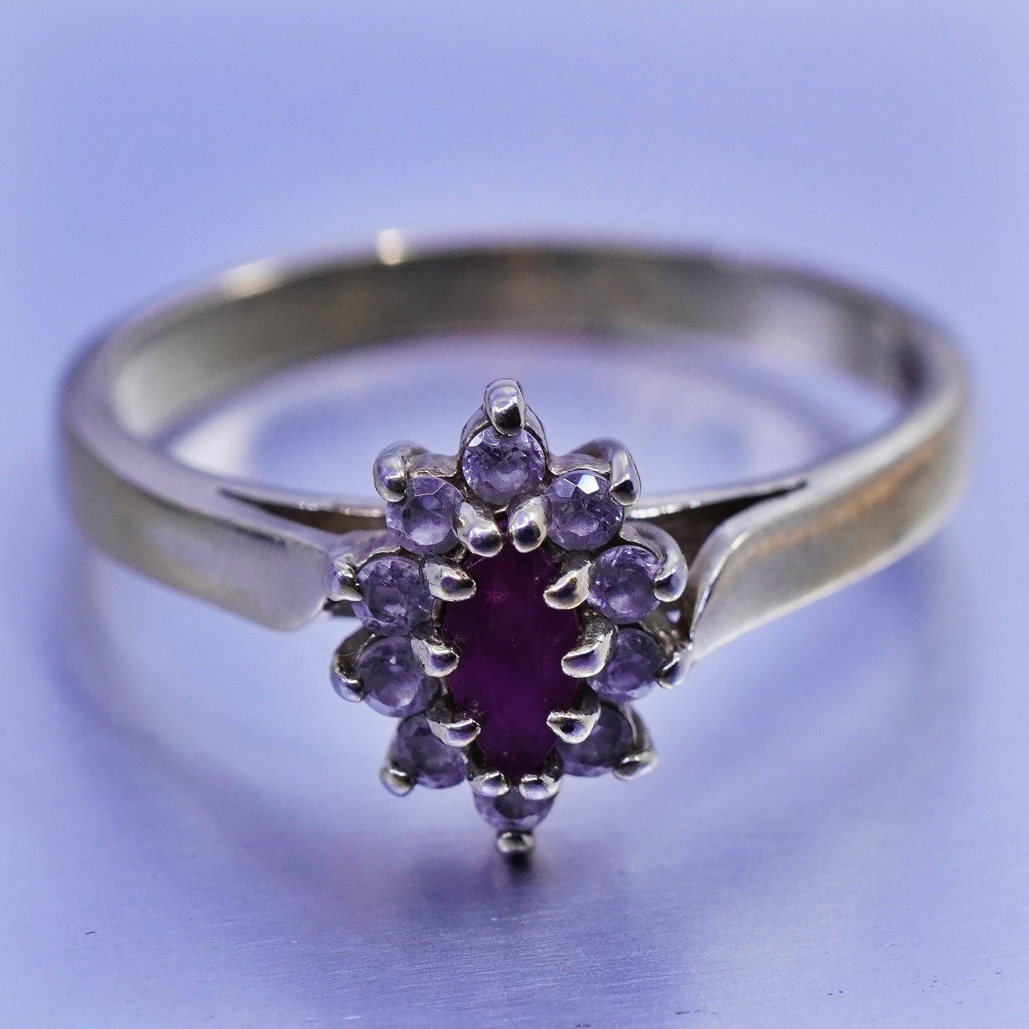 Size 8.25, vtg vermeil gold filled Sterling 925 silver ring marquise ruby cz