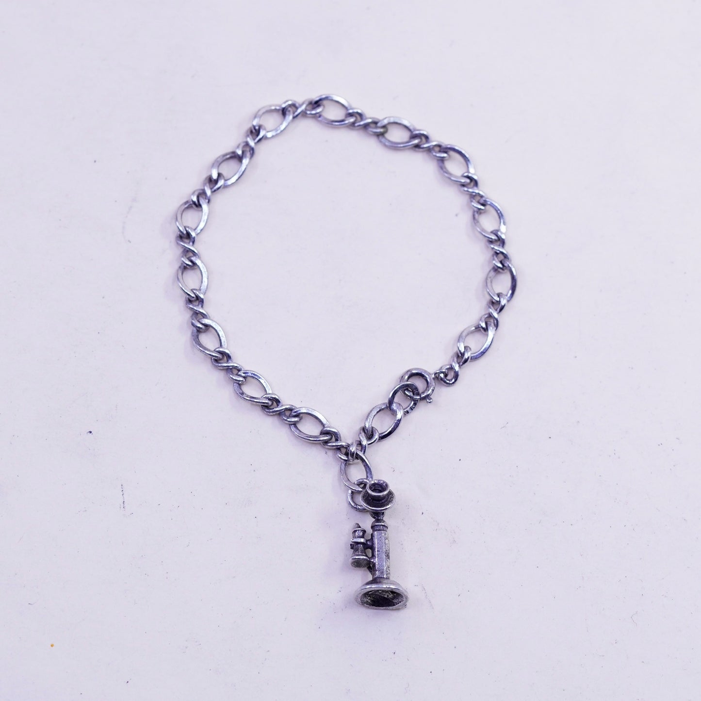 6.5”, danecraft sterling 925 silver bracelet, kremen figaro chain phone charm