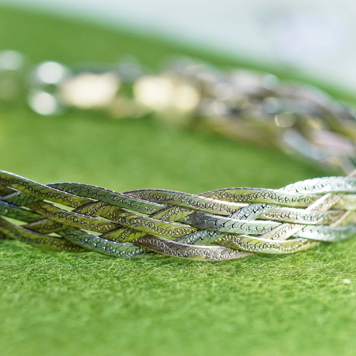 7”, 6 strands vermeil gold sterling silver herringbone chain, woven bracelet