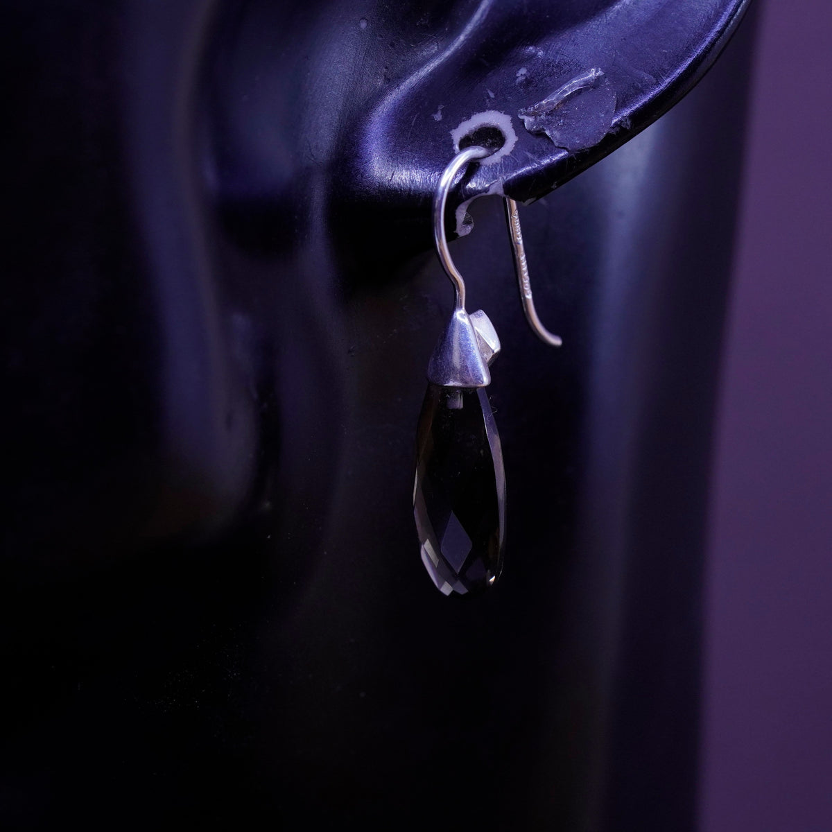Vintage Elle Sterling 925 silver earrings with teardrop smoky topaz and ruby