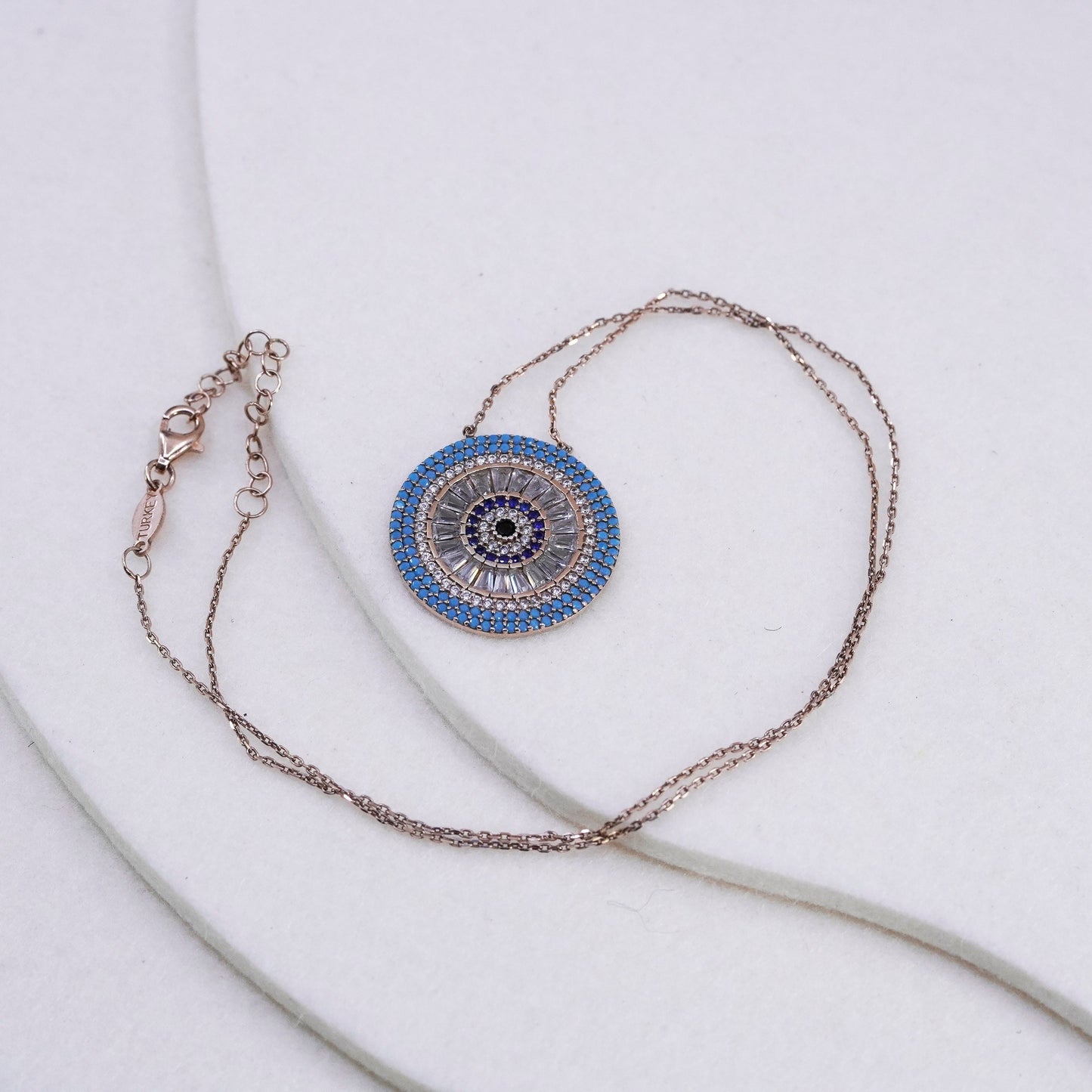 15+1.5”, vermeil gold over Sterling 925 silver necklace cluster cz sapphire