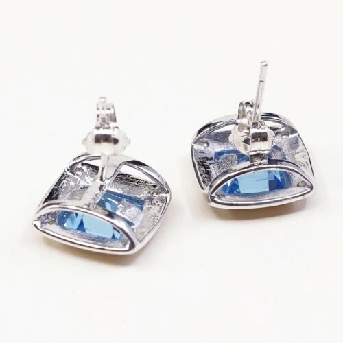 Vtg Fashionable Sterling Silver Handmade Earrings, 925 Studs W/ Blue Topaz