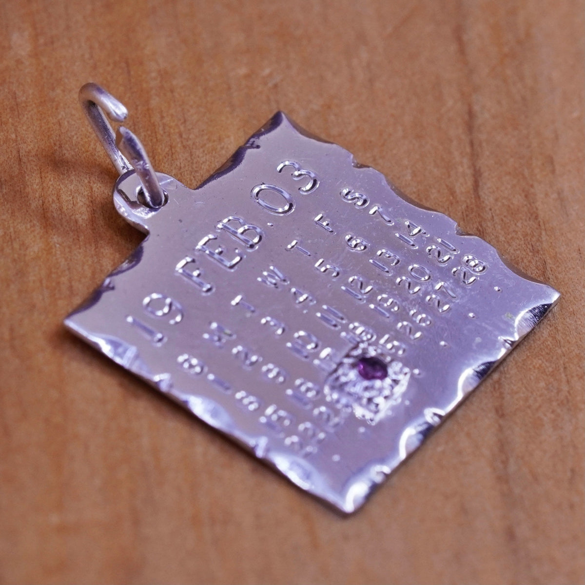 sterling silver handmade pendant, 925 19 03 Calendar charm birthstone amethyst