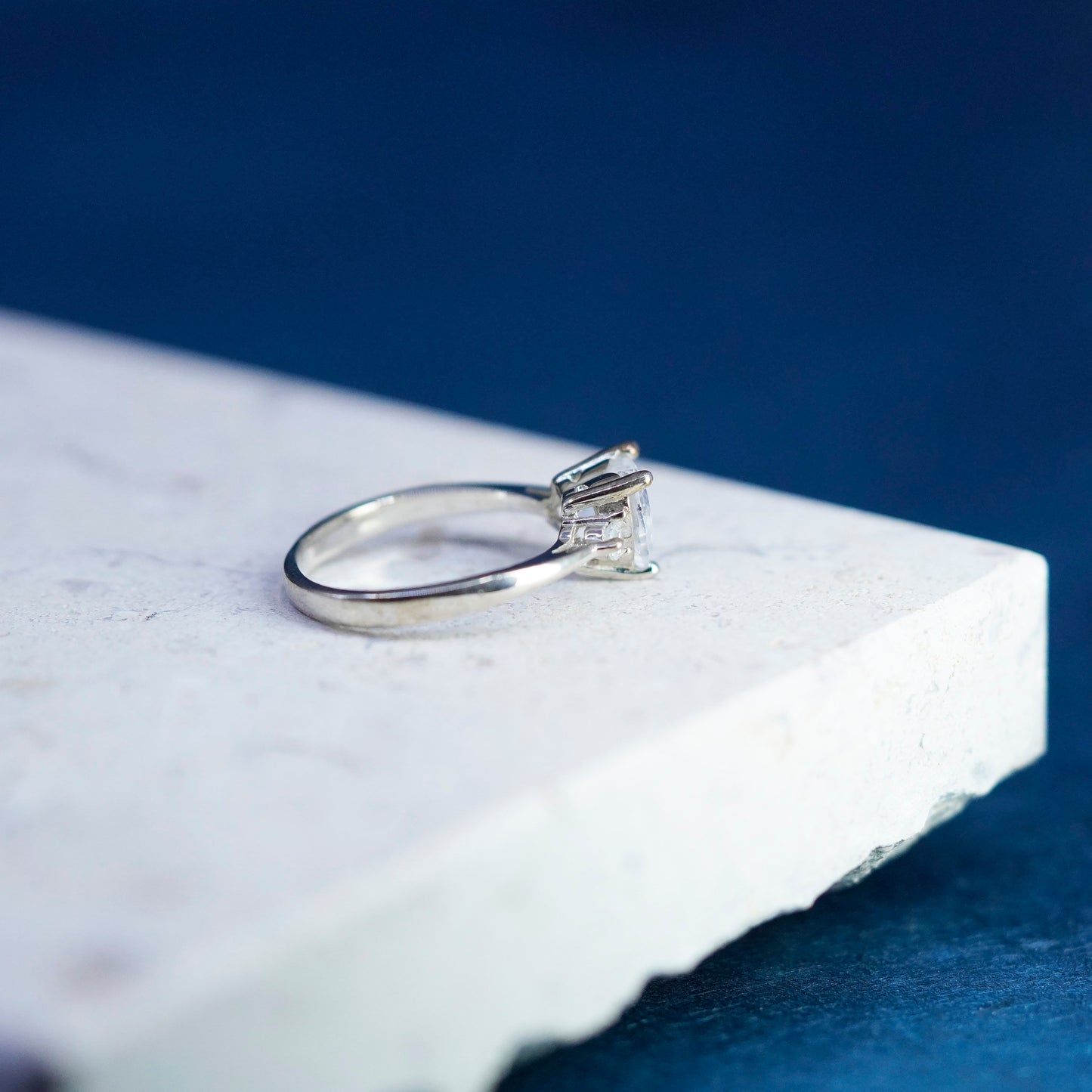 Size 6.25, Vintage Sterling 925 silver engagement ring, with heart Cz