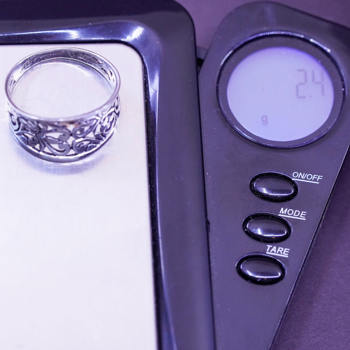 Size 8, vintage Sterling 925 silver handmade ring, filigree band
