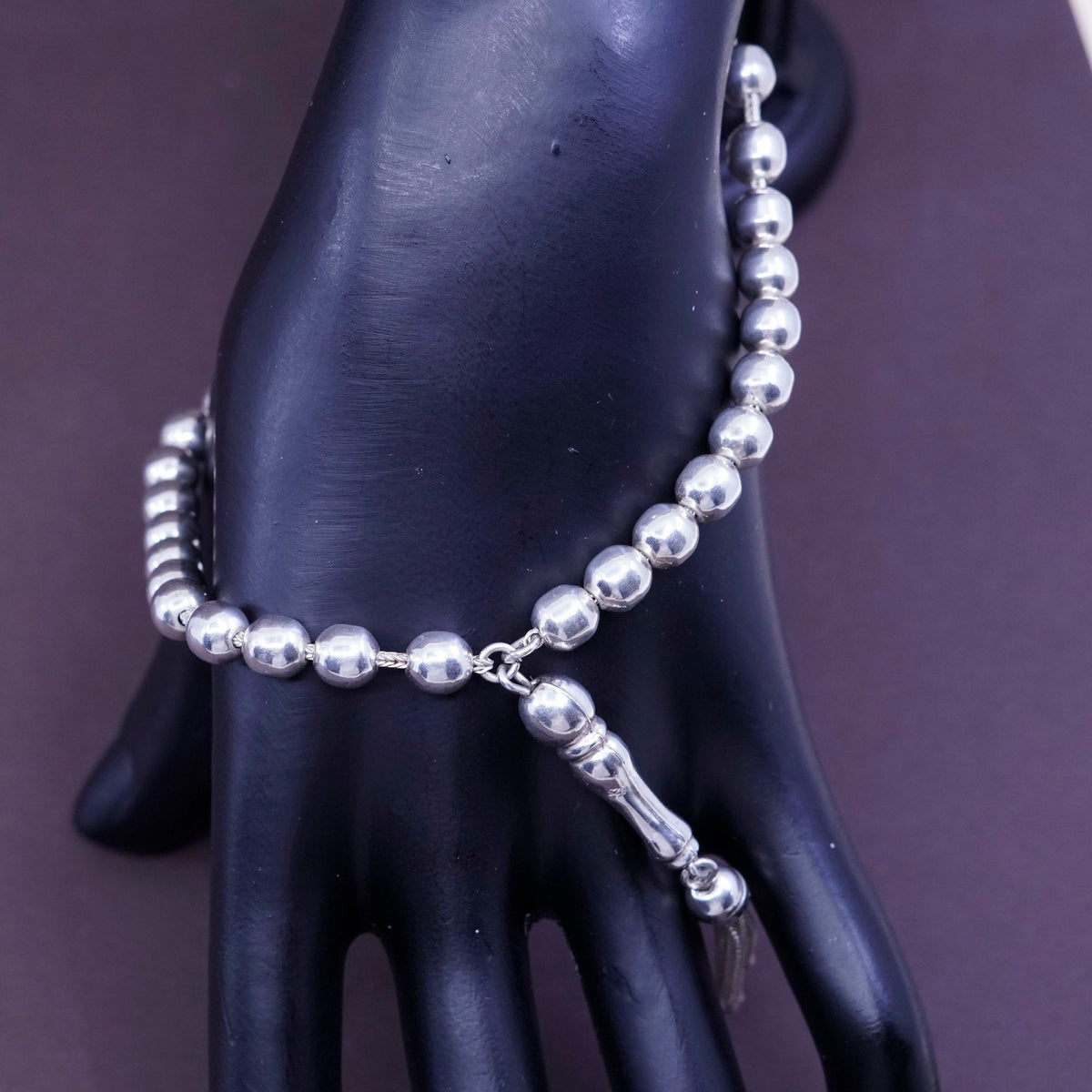 9”, 6mm, Sterling 925 silver handmade beads rosary prayer bracelet w/ fringe