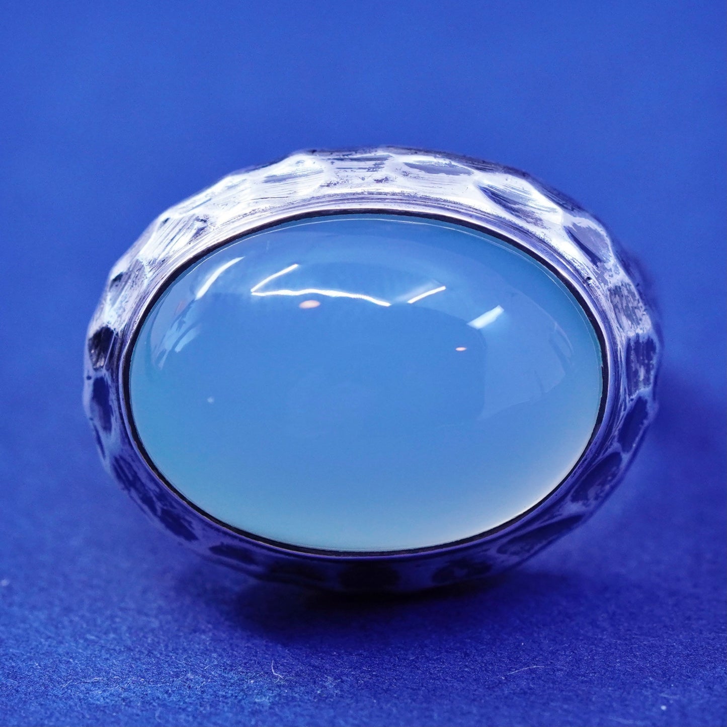 Size 6, Doug Paulus DP Sterling silver ring, India hammered 925 ring Aquamarine