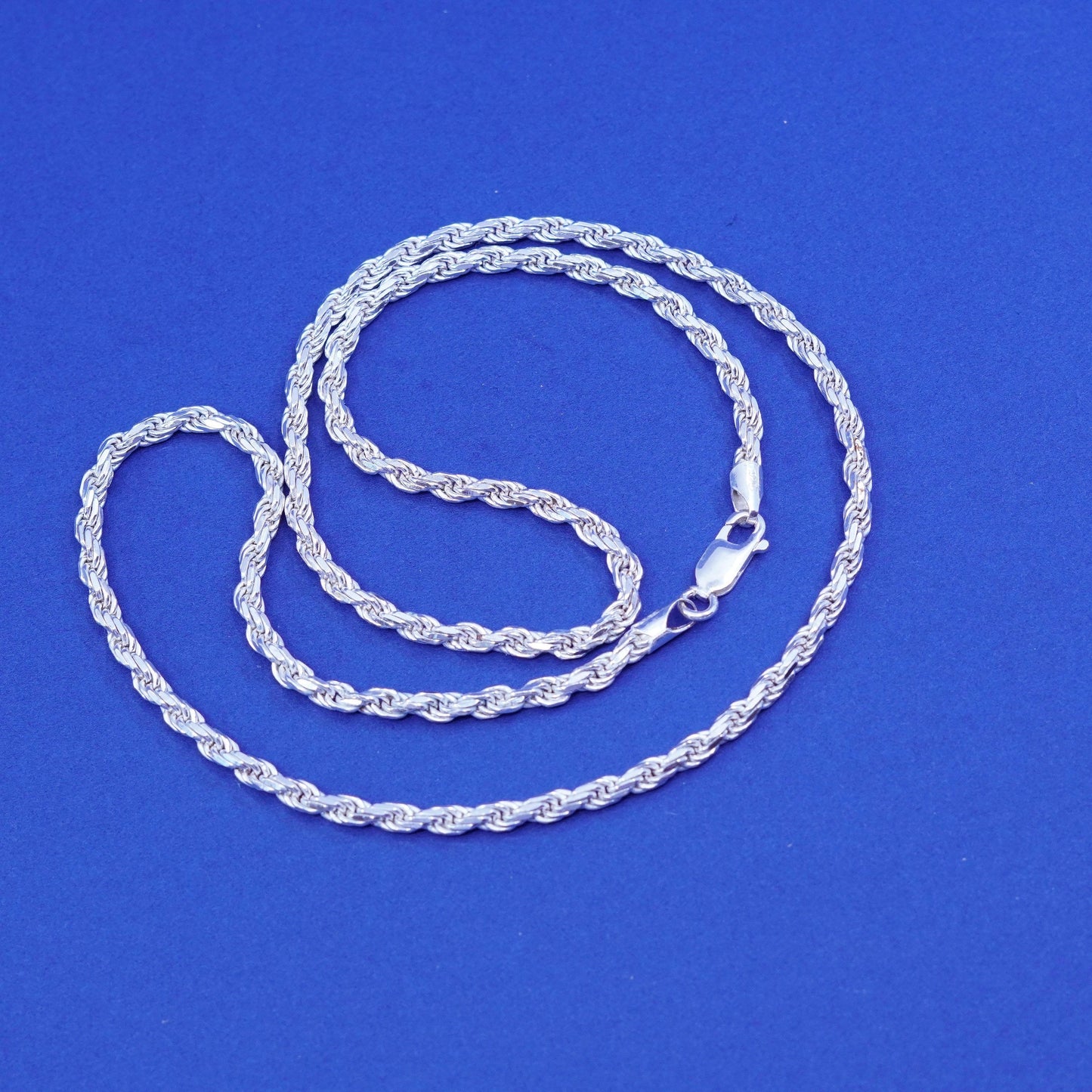 20”, 3mm, vintage Sterling silver handmade necklace, 925 diamond rope chain