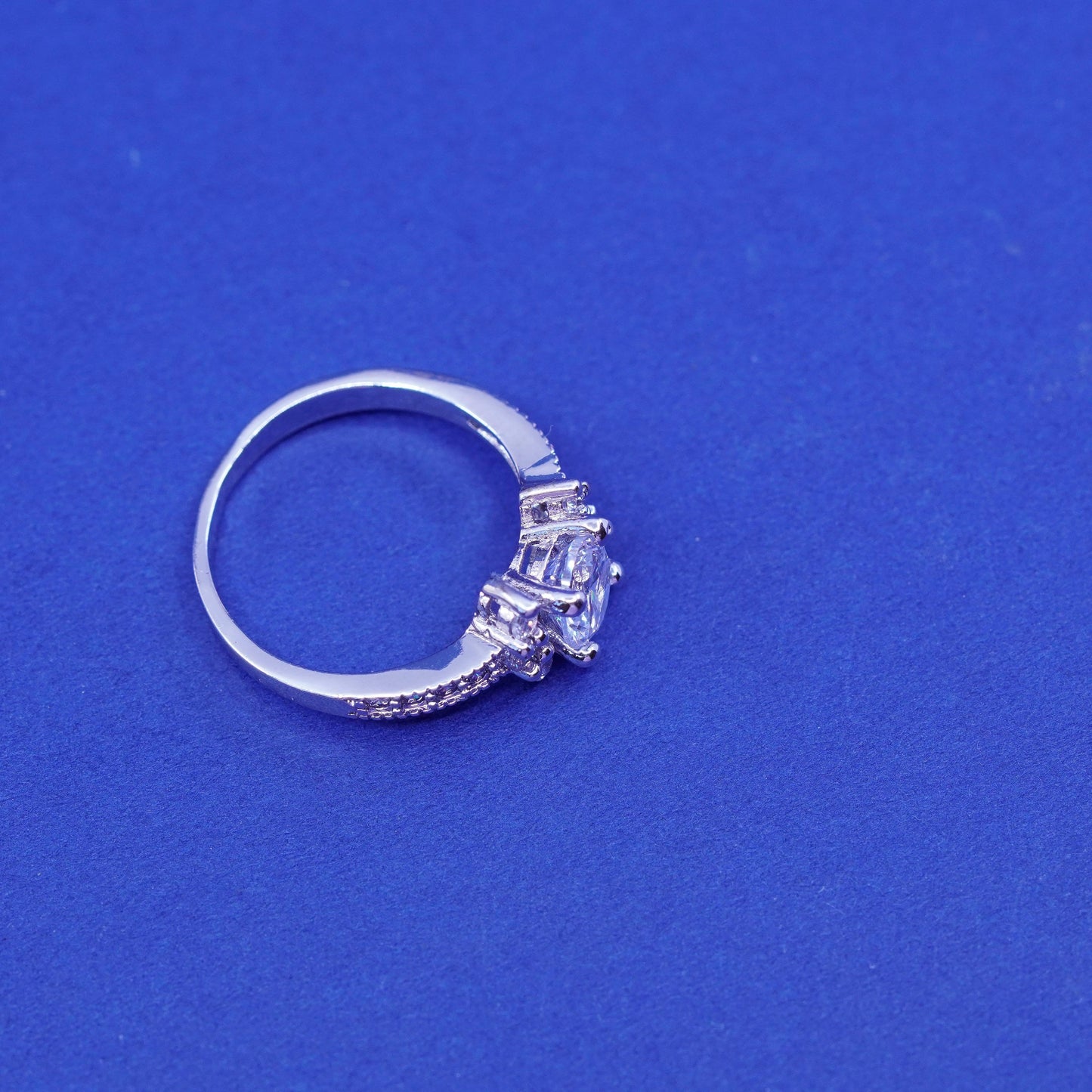 Size 9.25, vintage Sterling 925 silver engagement ring with clear cz stones