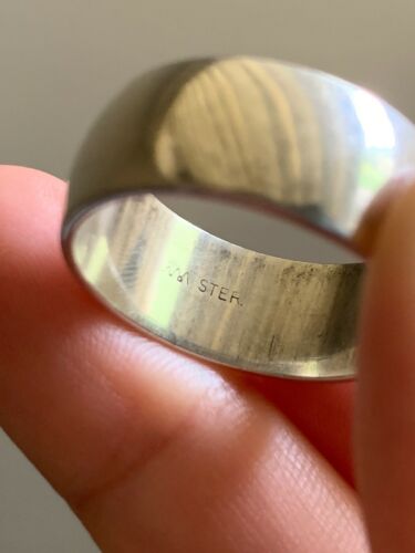 Sz 10, Vtg NM Sterling Silver Handmade Wedding Ring, 925 Silver Wide Band