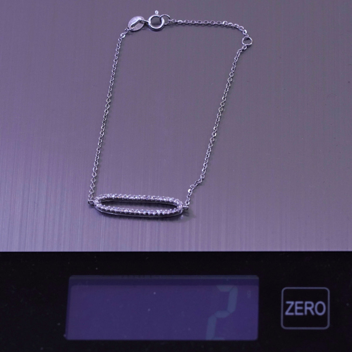 6.75+1”, sterling silver handmade bracelet, Italy 925 circle chain with oval Cz