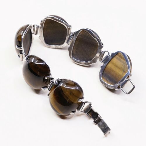 7.25”, Vintage MML Sterling 925 Silver Handmade Bracelet Golden Tiger’s Eye