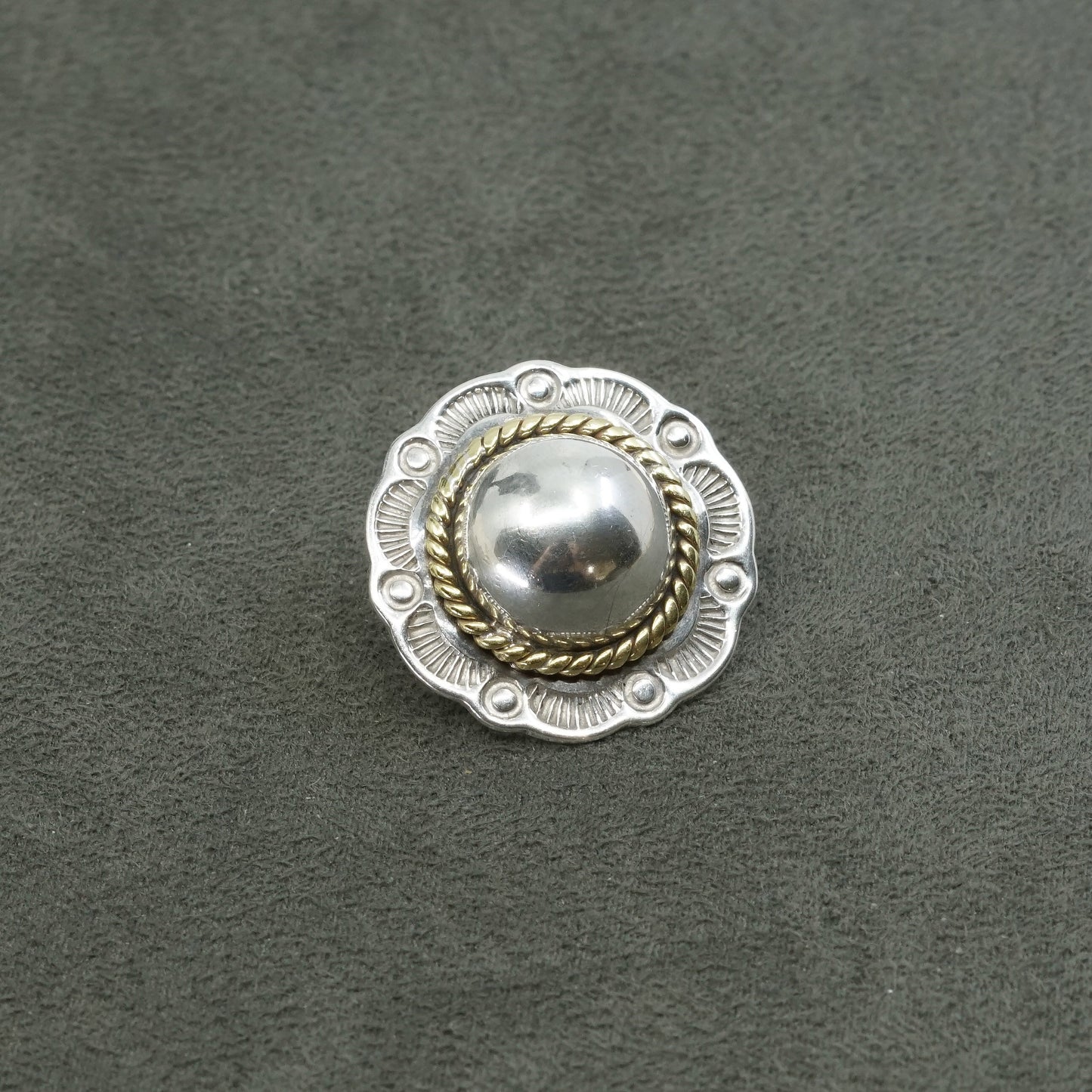 vtg Mexico Sterling silver handmade earrings, 925 flower studs w/ brass cable