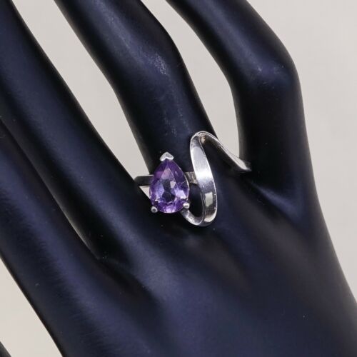 Sz 10.25, Vtg Sterling Silver handmade Ring, 925 Cocktail Ring W/ amethyst