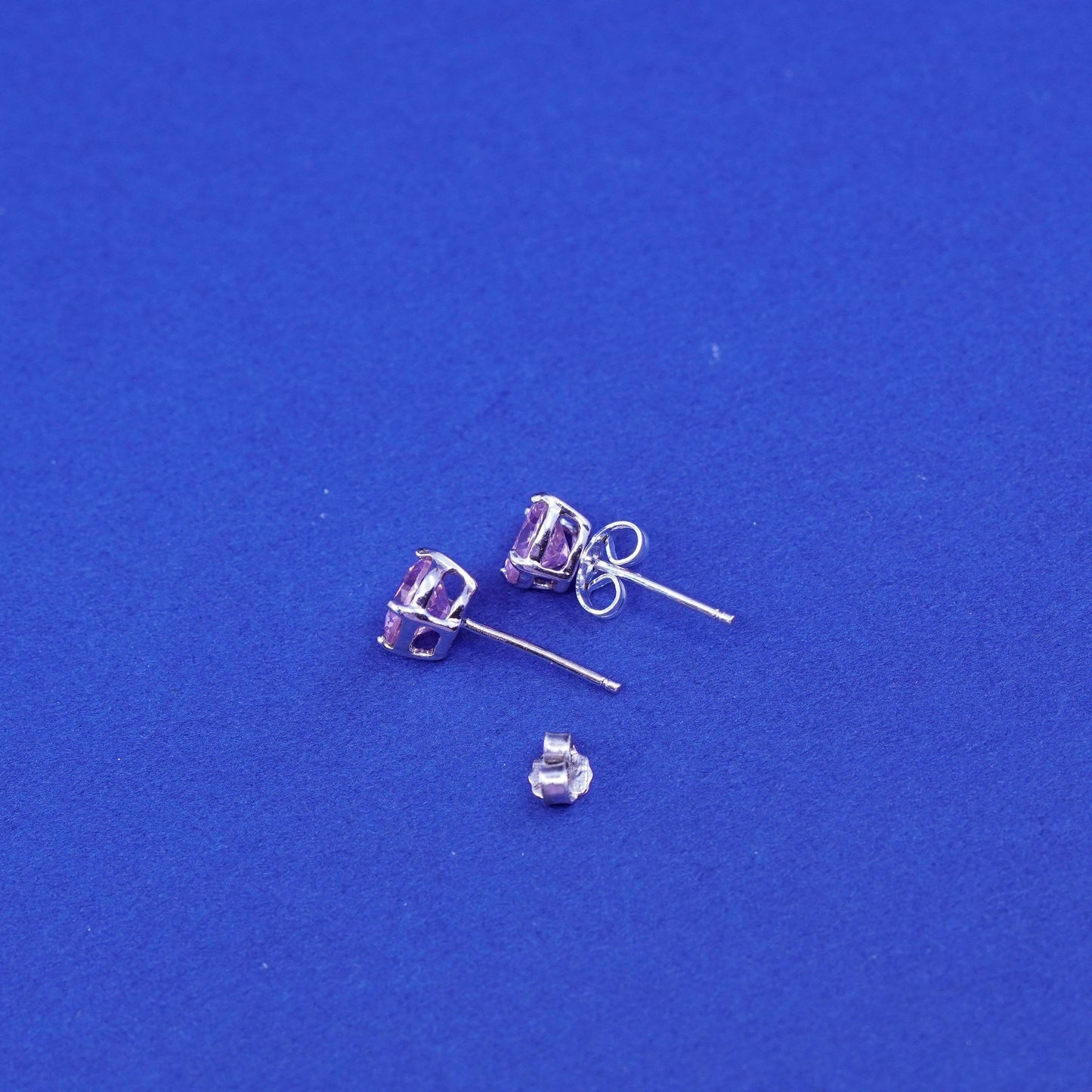 7mm, Sterling 925 silver handmade earrings, with pink cz studs