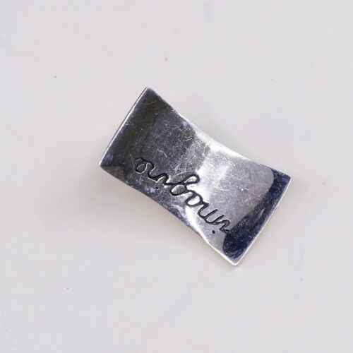 Vtg Modern Sterling Silver 925 EARRINGS, Square Clip On Embossed “imagine”