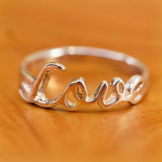 Size 6, vintage Sterling silver ring, 925 word letter “love” band