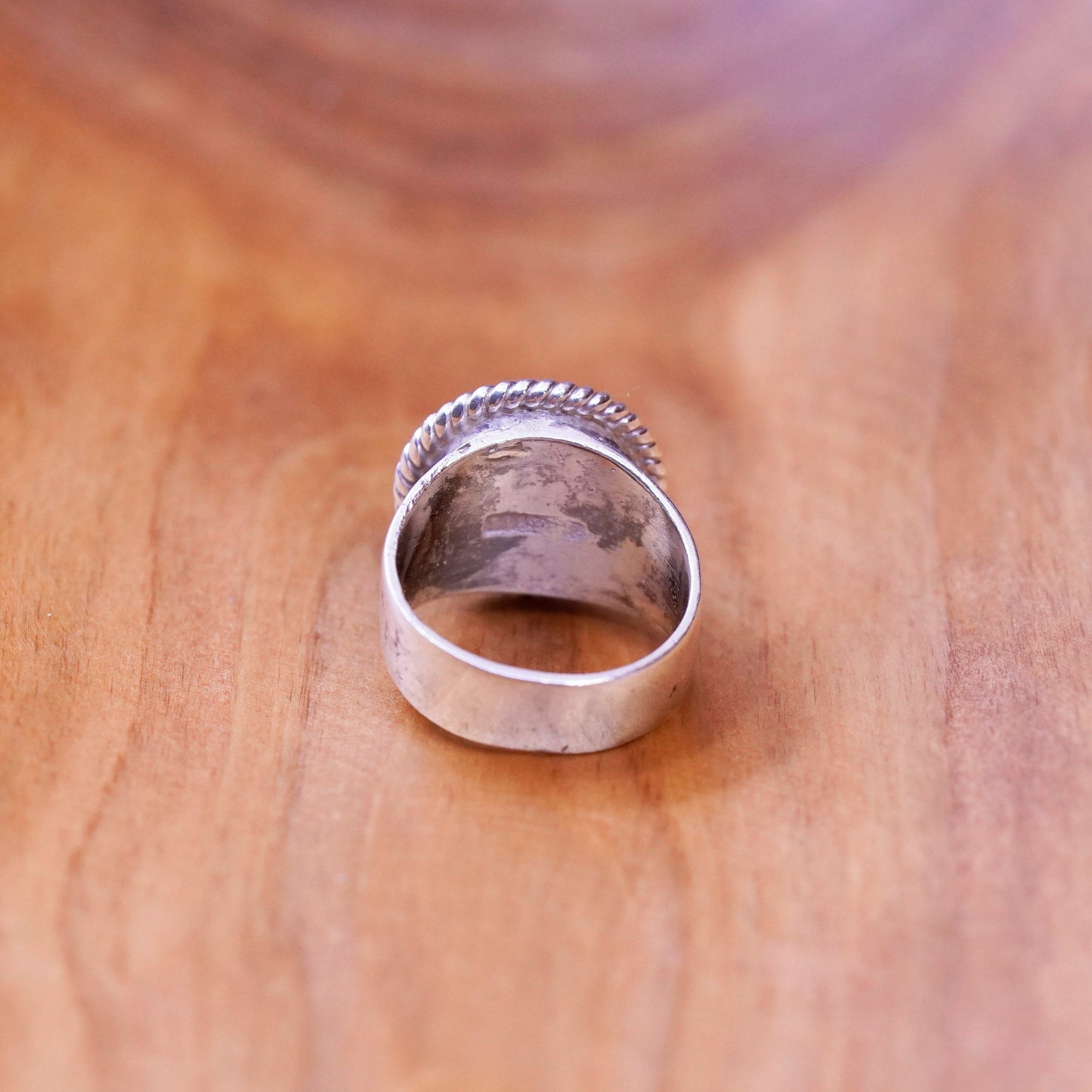 Size 6, Sterling 925 silver handmade ring round rose pink Quartz and cable