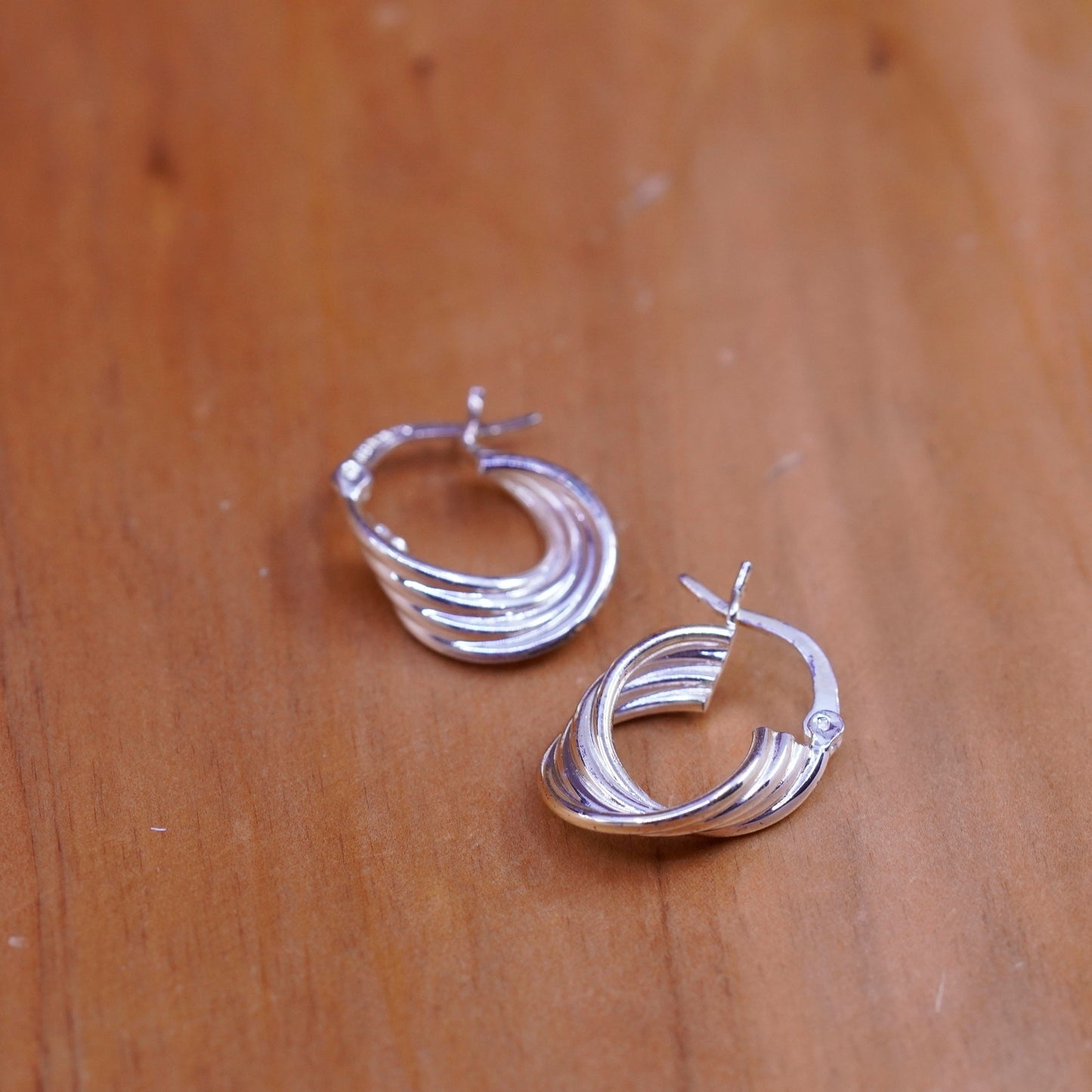 0.5”, vintage Sterling silver twisted hoop earrings, 925 twisted huggie