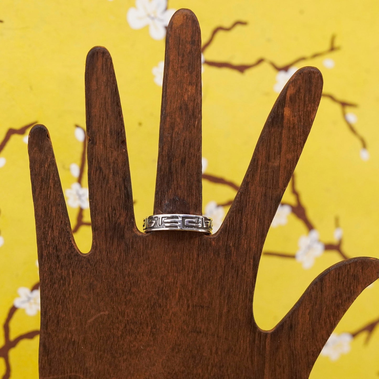 Size 12, vintage Sterling silver handmade ring, mens 925 band with Greek key