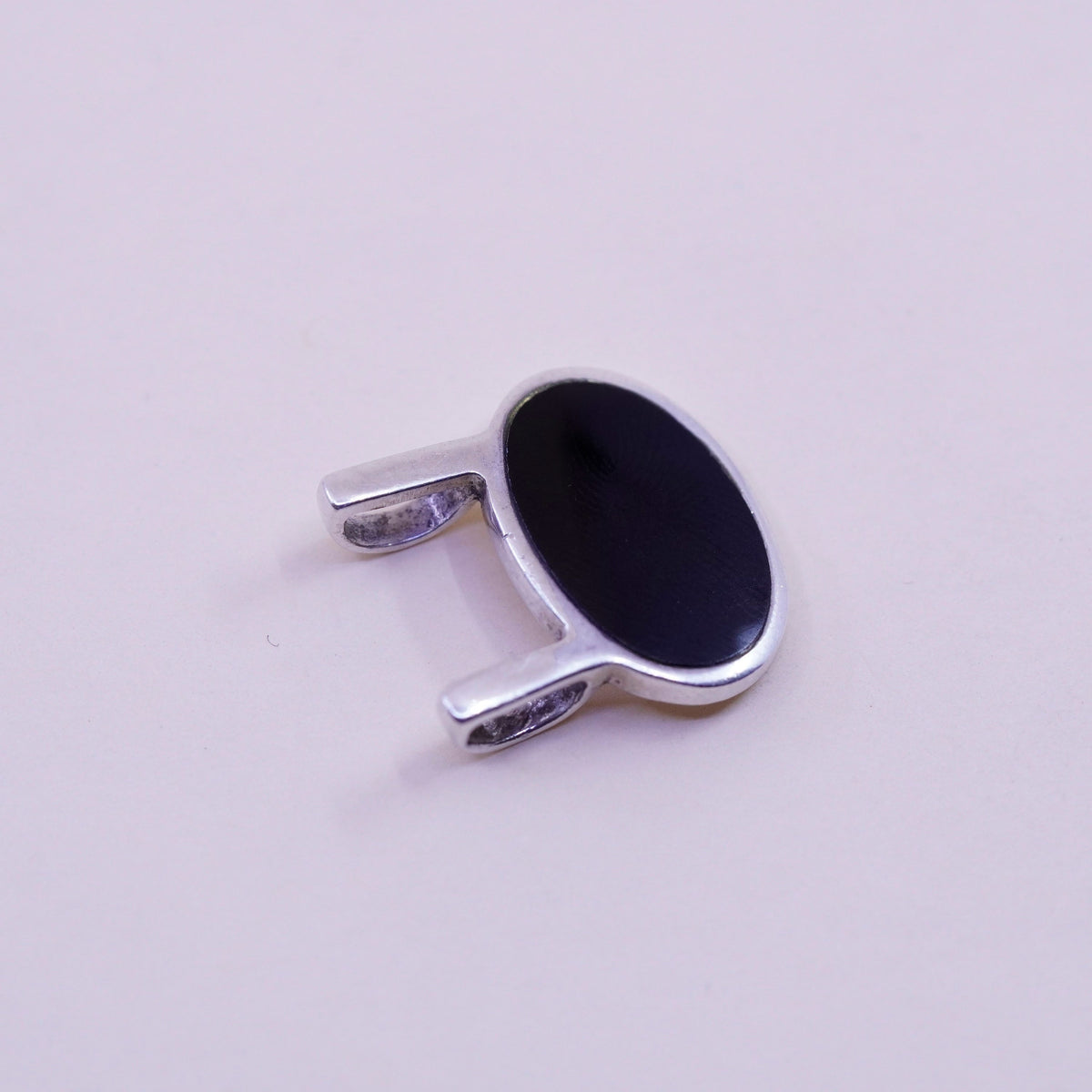vintage handmade sterling 925 silver pendant with oval black onyx