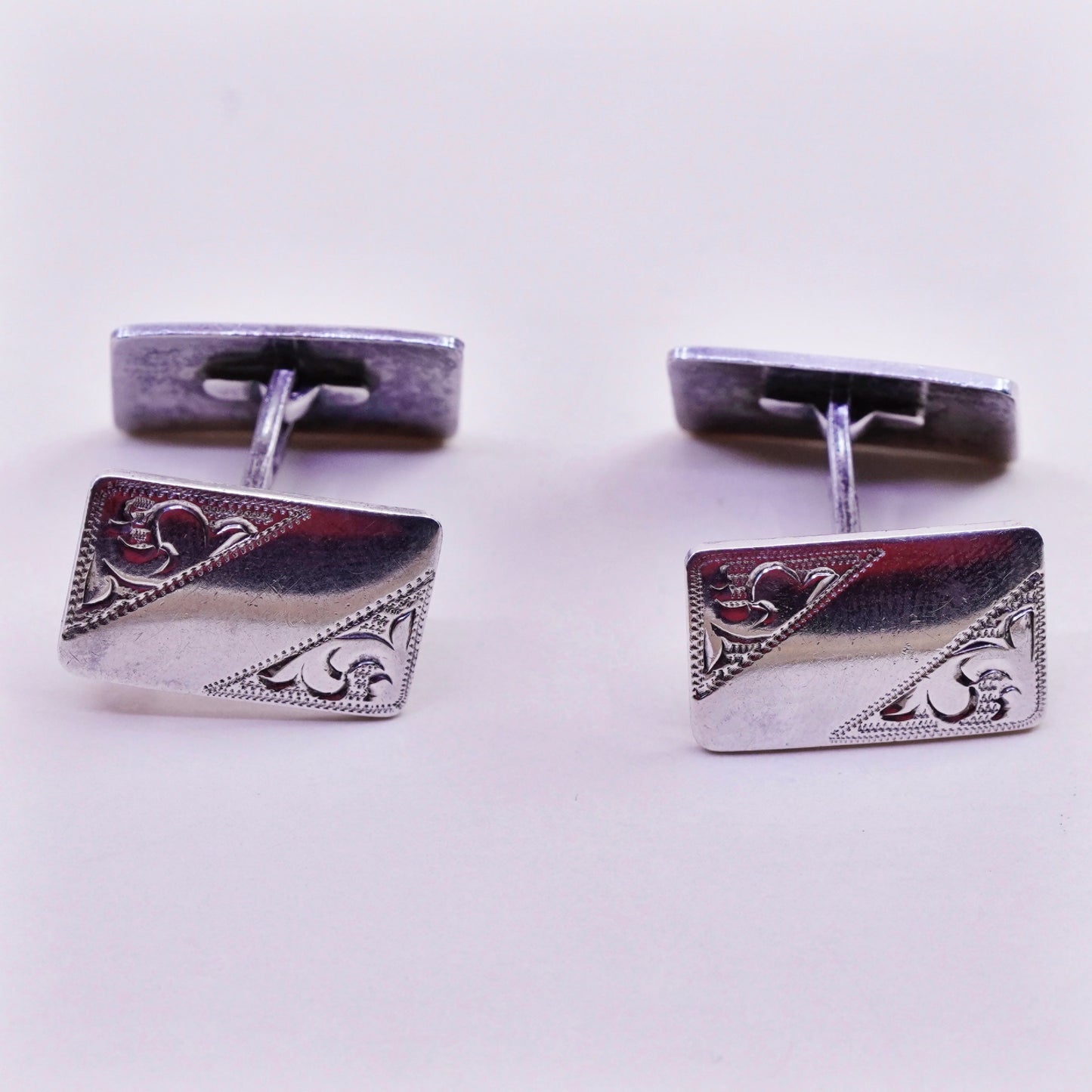 Vintage modern textured sterling silver cuff link, 925 cufflink