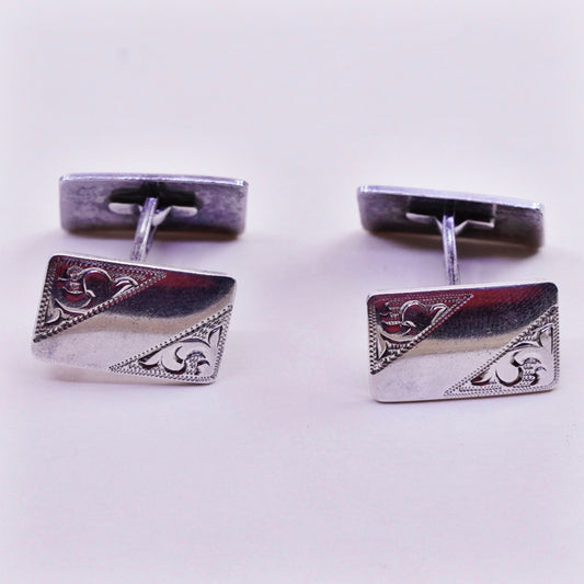 Vintage modern textured sterling silver cuff link, 925 cufflink