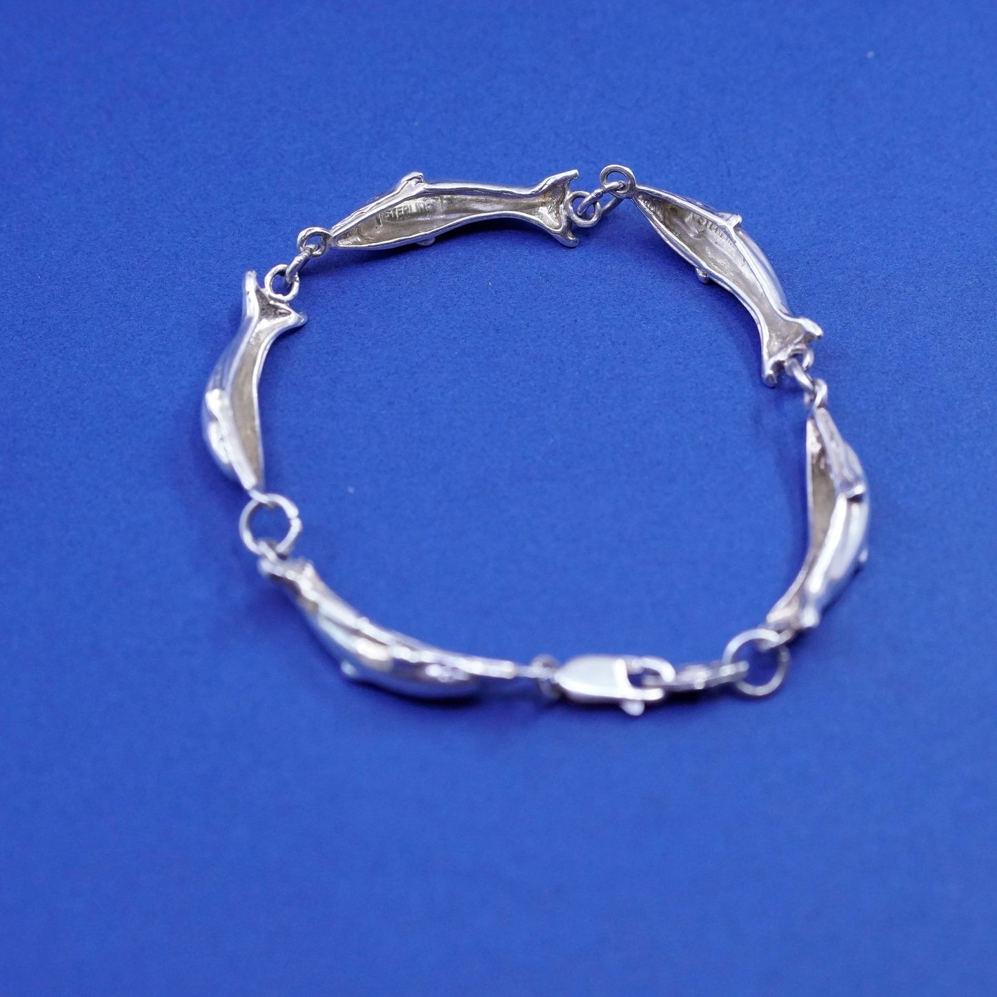 7.75”, vintage Sterling silver handmade bracelet, 925 dolphin chain