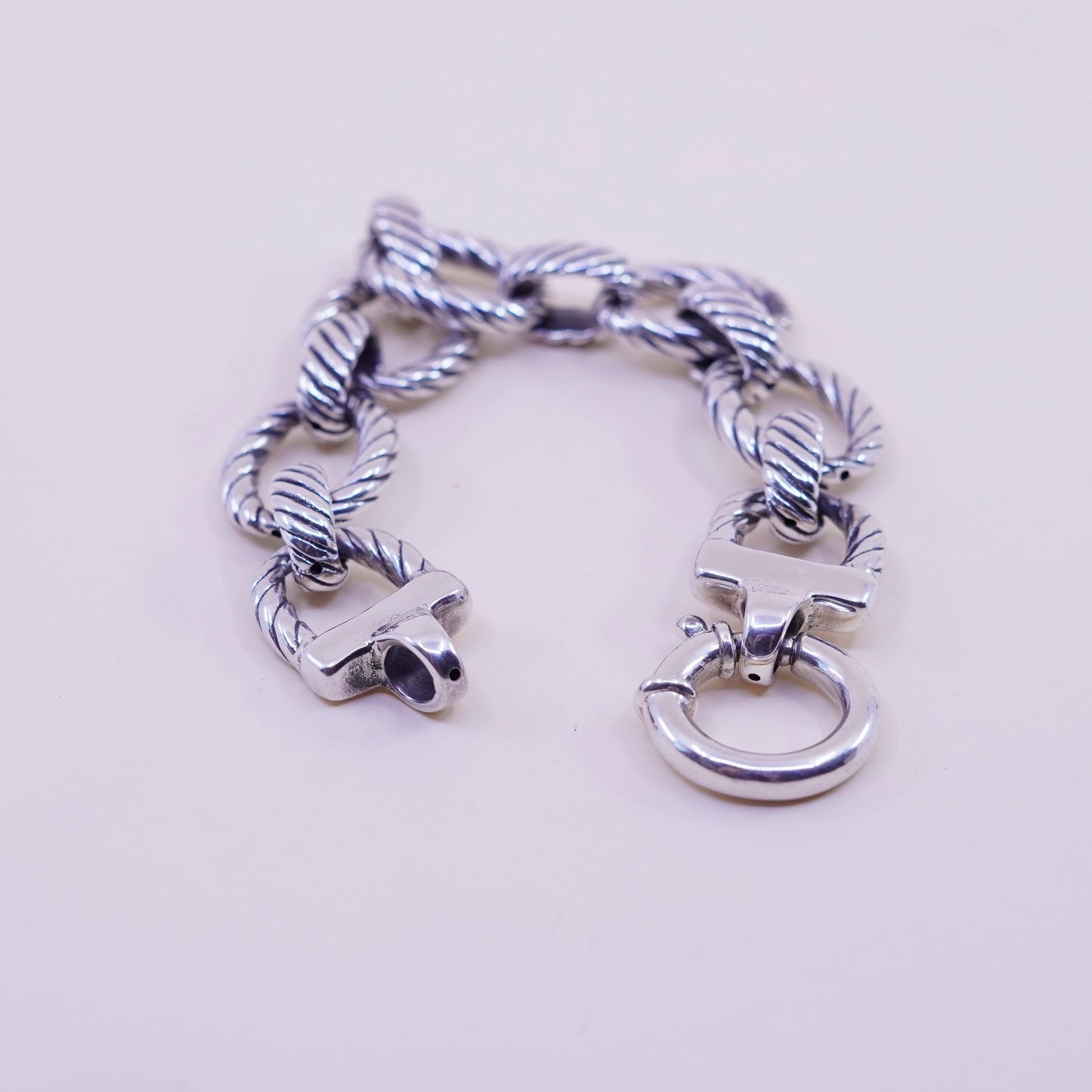 5.75”, Vintage puffy sterling silver bracelet, ribbed textured 925 circle chain