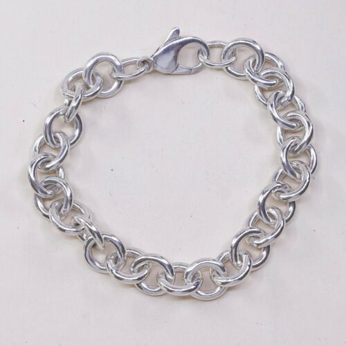 6.75”, 10mm, Vtg Sterling Silver Handmade Bracelet, 925 bold circle Charm chain