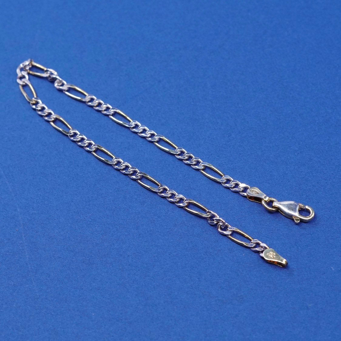 7", 3mm, vtg Sterling silver figaro bracelet, chain, stamped 925 Italy SU