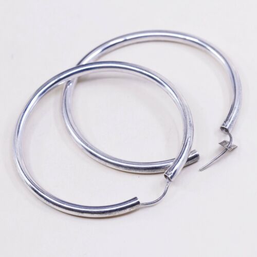 2.25", Vintage Sterling Silver Handmade Earrings, Mexico 925 Silver Huge Hoops