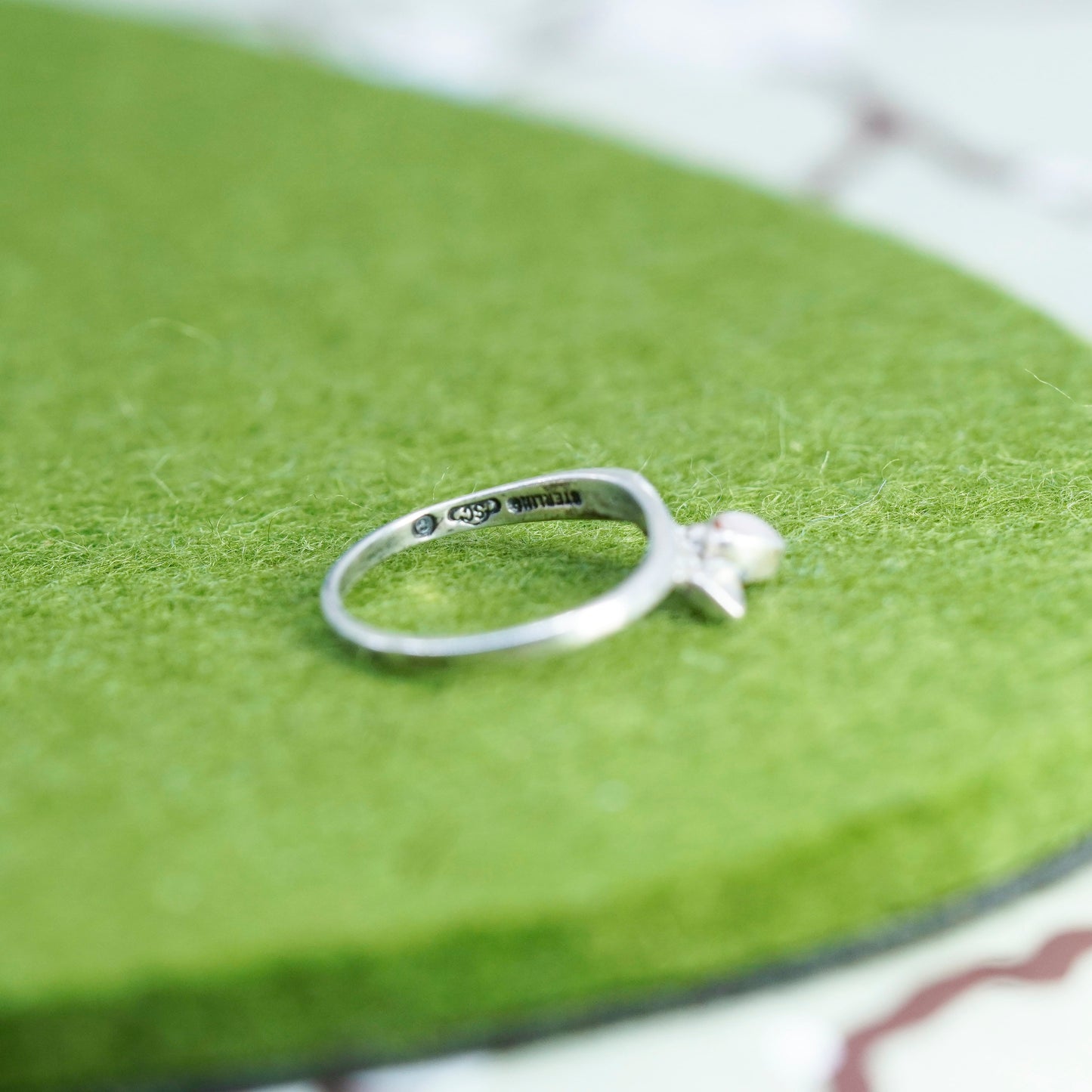 Size 5, sterling silver handmade ring, 925 band mother of pearl heart jewelry