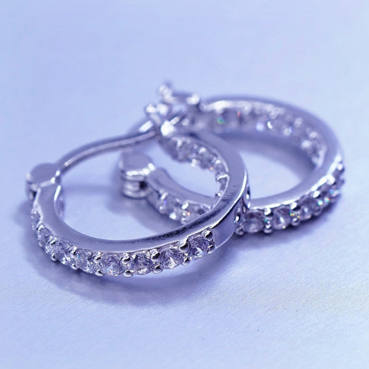 0.5”, vintage Sterling silver handmade earrings, 925 Huggie hoops with Cz