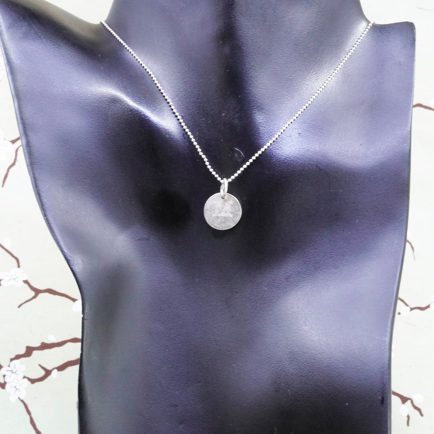 16”, Baroni sterling 925 silver handmade necklace, bead chain initial M pendant