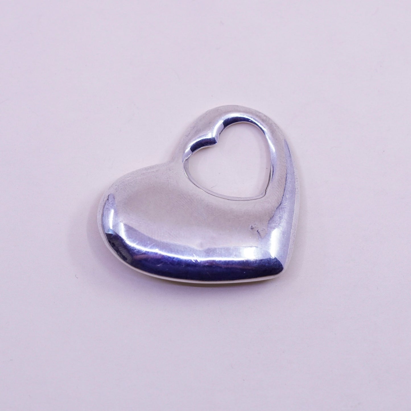Vintage handmade sterling silver puffy heart charm, 925 pendant